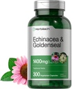 Horbäach Echinacea Goldenseal Capsules 1400mg Contagem 300 Vegetariano, Não-GMO, Suplemento de Extrato Glúten