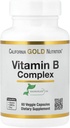 California Gold Nutrition Vitamina B Complex, Thiamin B1, Riboflavina B2, Niacin B3, Piridoxine B6, Biotina B7, Ácido Pantotênico B5 e Pro Folato B9, Sem glúten, Não OGM, 60 Cápsulas Veggie