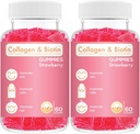 Colágeno chicletes de biotina - Suporta cabelo, Pele & unhas crescimento do cabelo Anti envelhecimento cuidados mastigáveis vitaminas gummy, Vegan, Não-GMO, Sem glúten, Gelatina morango sabor 120 Conde, Rosa
