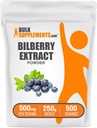 BulkSuplementos.com Extrato de mirtilo em pó - Suplemento de extrato de mirtilo, Suplemento de ervas - Vegan & Glulten Grátis, 500mg por serviço, 250g (8.8 oz) (Pack of 1)