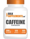 BulkSuplementos.com Cafeína 200mg Cápsulas - Suplementos de Cafeína, Pílulas de Cafeína 200mg - para Suporte Energético, 1 Cápsula de Cafeína por Serviço, 120 Cápsulas (Pacote de 1)