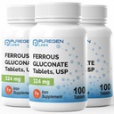 Puregen Labs Gluconato Ferroso 324 mg [Alta Potência] Suplemento de Ferro, Gentil no Estômago