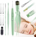 Ear Wax Removal Tools,9 Pack Ear Cleaning Tool,Ear Pick com 2 luzes LED,Built-in USB Ear Wax Remover para crianças e adultos