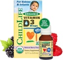 FILHOS ESSENCIAIS Vitamina D3 Orgânica - Gotas de vitamina D para lactentes e bebês, 400 UI por gota, All-Natural, USDA Orgânica, Não-GMO, Kosher, Gluten-Free - Natural Berry Flavor, 0.21 Fl Oz