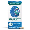 NEURIVA Cérebro + Suplemento ocular para memória, foco e concentração com Luteína e Vitaminas A C E e Zinco para saúde ocular & Zeaxanthin para filtrar luz azul, cápsulas 30ct