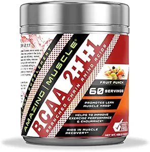 Amazing Muscle BCAA 2:1:1 Ramnched Chain Amino Acids Supplement □ 6000 Mg Por Servir • Fruit Punch Flavor