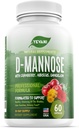 100% Pure D-Mannose Cápsulas 1000 mg com Cranberry, Hibiscus, e extrato de dente-de-leão, fórmula de prevenção de ITU profissional de ação rápida para saúde de trato urinário e suporte de bexiga