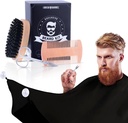 Kit de acasalamento de barba para homens 4 em 1. Escova de barba e conjunto de pente com avental Bib gratuito messy, tesoura de bigode. Pincel natural e dupla ação Comb. Noivo dos homens. Presente para o marido,