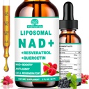 NAD Suplementos para mulheres e homens, lipossomal NAD Nicotinamida Riboside Resveratrol 900mg, TMG, Quercetina, Vitamina B3, líquido orgânico NAD Resveratrol Suplemento para Longevidade, Energia, Antienvelhecimento, Foco