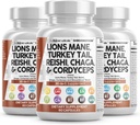 Nutracêuticos limpos Leões Mane 20in1 Suplemento de cogumelos com Turquia cauda Reishi Cordyceps Chaga Maitake Meshima Poria Cocos Shiitake Oyster Porcini Enoki - 3Pack