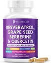 JB Wellness Resveratrol Grape Seed Extract, Berberine, Quercetin - Suplemento de polifenol para mulheres e homens com Noni Extract, N-Acetil Cysteine, Acai Extract - 60 Cápsulas
