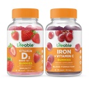 Vitamina D 5000 UI viva + Ferro com Vitamina C, Gummies Bundle - Grande Degustação, Suplemento Vitamina, Sem Glúten, GMO Livre, Gummy mastigável