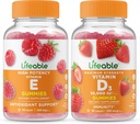 Vitamina E viva + Vitamina D 10000 UI, Gummies Bundle - Grande degustação, Suplemento Vitamina, Sem glúten, GMO livre, chiclete mastigável