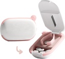 MURRI & MURRDI pequeno cortador de pílulas e organizador para pílulas pequenas ou grandes, cortador de medicina portátil para bolsa de bolso, cortador de suporte de pílulas para vitaminas, comprimidos, medicamentos, rosa