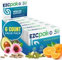 EZC Pak 5 dias Imune System Booster com Echinacea, Vitamina C, Zinco e Vitamina D - Suplemento de suporte Imune Tapered para Adultos - Suporta Imunidade, Pacote de suplemento de tamanho fácil de viagem - (Pacote de 6)