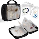 Travel Jewelry Organizer Caso Livro de armazenamento de jóias transparente Bolsa de Binder para brincos, Anéis, Colar, Pulseira, Preto