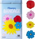 Bandagens BioSwiss Kids, Conjunto de bandagem autoadesiva em forma de flores, Látex livre, Cuidado estéril da ferida, 50 contagem