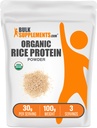 BulkSuplementos.com Proteína orgânica de arroz em pó - Vegan Proteína vegetal, Sem sabor - Vegan & Gluten Free, 30g por serviço, 100g (3,5 oz) (Pack of 1)