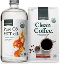 Natural Force Organic Ground Clean Coffee + Organic Pure C8 MCT Oil Bundle – 100% C8 MCTs & Mold & micotoxina Free Coffee – Non-GMO, Keto, Paleo, e Vegan - 10 Oz Bag e 32 Oz Garrafa de vidro