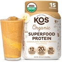 KOS Organic Plant Based Protein Powder, Chocolate manteiga de amendoim - Delicious Vegan Protein Powder - Keto Friendly, Gluten Free, Dairy Free & Soy Free - 15 Servings