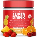 Forgge Healthy Energy Drink Powder Mix - Clean Caffeine + B12, B6, C & D Vitaminas - Sugar Free Energy Drink Powder with Electrolytes, Aminoácidos, Antioxidantes, Leões Mane - Vegan, Keto-Friendly - 30 SVG, Fruit Punch