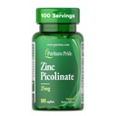 Orgulho de puritano Picolinato de Zinco 25mg com cálcio e fósforo, Suplemento dietético vegetariano para sistema imunológico, Metabolismo Energético, Divisão Celular e Apoio ao Crescimento, 100 Caplets
