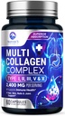 Multi Colágeno Peptídeos Suplemento para Cabelo, unhas, pele - Tipo I, II, III, V, X, Pó de Colágeno Pílulas - Grama-Fed, hidrolisado para osso e suporte conjunto para mulheres e homens, Não-GMO - 60 Cápsulas