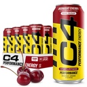 C4 Energia Carbonada Zero Sugar Energy Drink, Bebida pré-treino + Beta Alanine, Cereja Meia-Noite, 16 Fl Oz (Pacote de 12)