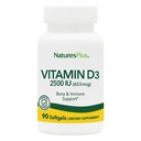 NaturesPlus Vitamina D3 (Cholecalciferol) - 2500 iu, 90 Softgels - Saúde Óssea, Saúde do Coração e Sistema Imune Suplemento de suporte, Forma ativa biodisponível - Gluten-Free - 90 Servings