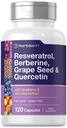 Horbäach Resveratrol Berberine Sementes de Uva & Quercetin com Blueberry & Red Wine Extract □ 120 Cápsulas Não-GMO, Sem glúten e Suplemento Vegetariano