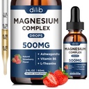 Triplo Magnésio Complexo Suplemento-Glicinato de Magnésio, Citrato, Malato Liquid Drops 500mg com Ashwagandha, L-Teanina, Vitamina B6 para alívio do estresse, sono, apoio muscular-Flavor de framboesa