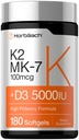 Horbäach Vitamina D3 K2 5000 iu □ 100mcg Complexo MK-7 □ 180 Cápsulas Softgel