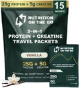 Nutrição na Go Whey Protein Isolate Packets com Creatina – 25g Protein + 5g Creatina – Pó de proteína de viagem de serviço único – Vanilla (15-Pack)