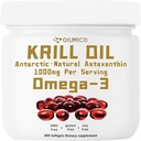 Antártico Krill Oil Supplement, Rico em Omega-3s EPA, DHA & Astaxantina, 1000mg por serviço, Suplemento para Coração e Imunidade, 300Gels macios