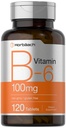 Horbaach Vitamina B6 100mg – 120 comprimidos vegetarianos Piridoxina HCl – Não-GMO e Suplemento sem glúten