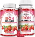 Pastilhas de ferro - com cálcio, zinco, folato e vitamina B12, C, B6 para adultos e crianças - Blood Builder & Energy Support for Iron Deficiency, Anemia, Vegan - 2 Pacote Sabor de morango, 60 Gummies