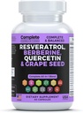 Suplemento de Resveratrol com Quercetina, Berberina, Extrato de Sementes de Uva e Mistura de Polifenol para Saúde da Pele, Suporte Imune e Antioxidante Boost