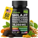 Cápsulas de Shilajit e Ashwagandha, multivitamina de ervas 8-em-1 para homens e mulheres, com Rhodiola Rosea, Ginseng, e Stinging Nettle, Shilajit para homens e mulheres