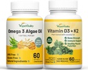 Vegan Vitality Health Booster Bundle - Vegan D3+K2 e Vegan Omega 3 Óleo de algas. Fórmula baseada planta de alta resistência para imunidade, Energia Saúde geral para Vegans e Vegetarianos