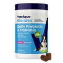 Vetnique Glandex Probióticos diários para cães com prebióticos para apoiar a saúde da tripa com fibras e enzimas digestivas, mastigas probióticas ou pós (buchas 120ct, mastigações de bacon)