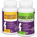 Economize 10% no pacote de bem-estar feminino – Supositórios de ácido bórico e probióticos vaginais para equilíbrio de pH e cuidados íntimos
