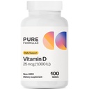 PureFormulas Vitamina D3 1.000 UI 25 mcg - Suplemento Premium Vitamina D para formação óssea saudável, dentes, saúde cardiovascular e suporte imunológico Não-GMO - 100 comprimidos de contagem