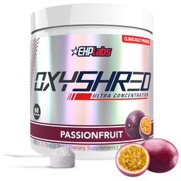 EHP Labs OxyShred Pre Treino em pó e Shred Suplemento - Pré-treino em pó com L Glutamina e Acetil L Carnitina, Energia Boost Drink - Maracujá, 60 Servings