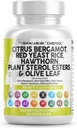 Nutracêuticos limpos Citrus Bergamot Red Yeast Rice Cápsulas com plantas Sterols - com extrato Hawthorn Folha de azeitona Niacin Vitamina K3 D3 COQ10 Guggul & More
