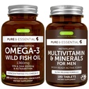 Alta Absorção Ómega-3 Wild Fish Oil + Multivitamin Bundle masculino metilado, 1000mg EPA & DHA 180 Softgels + Release Mantida Multivitamin 180 Comprimidos, por Igennus