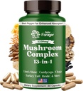 Cápsulas Complexas de Cogumelo, Suplemento de Cogumelo 13-em-1, Mane de Leão, Reishi, Cordyceps, & More, Promove Foco, Claridade, & Memória, Extrair Suplemento, Fornecimento de 1 mês, 60 Contagem