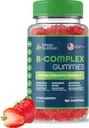 Vitamina B Complex Gummies para Adultos, B Complex Vitamina Suplemento para Mulheres e Homens, B Vitaminas Complex Gummies para Energia e Saúde do Cérebro, Natural Strawberry Flavor, 180 Contagem
