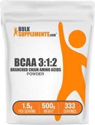 BulkSuplements.com BCAA 3:1:2 Pó - Suplementos BCAA, Aminoácidos de cadeia ramificada Pó - Sem sabor e sem glúten, 1,5g por serviço, 500g (1,1 lbs) (Pacote de 1)