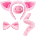 Criações Spooktacular Pink Pig Dalmatian Traje Conjunto com orelhas Nariz cauda e gravata de arco, Animal Costume Acessórios para Unisex