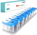 Daviky grande organizador de pílulas 2 vezes por dia - XL caixa de pílulas 7 dias, grande titular de vitamina com 7 compartimentos AM/PM destacável, grande recipiente suplemento para uso semanal ou diário (azul)